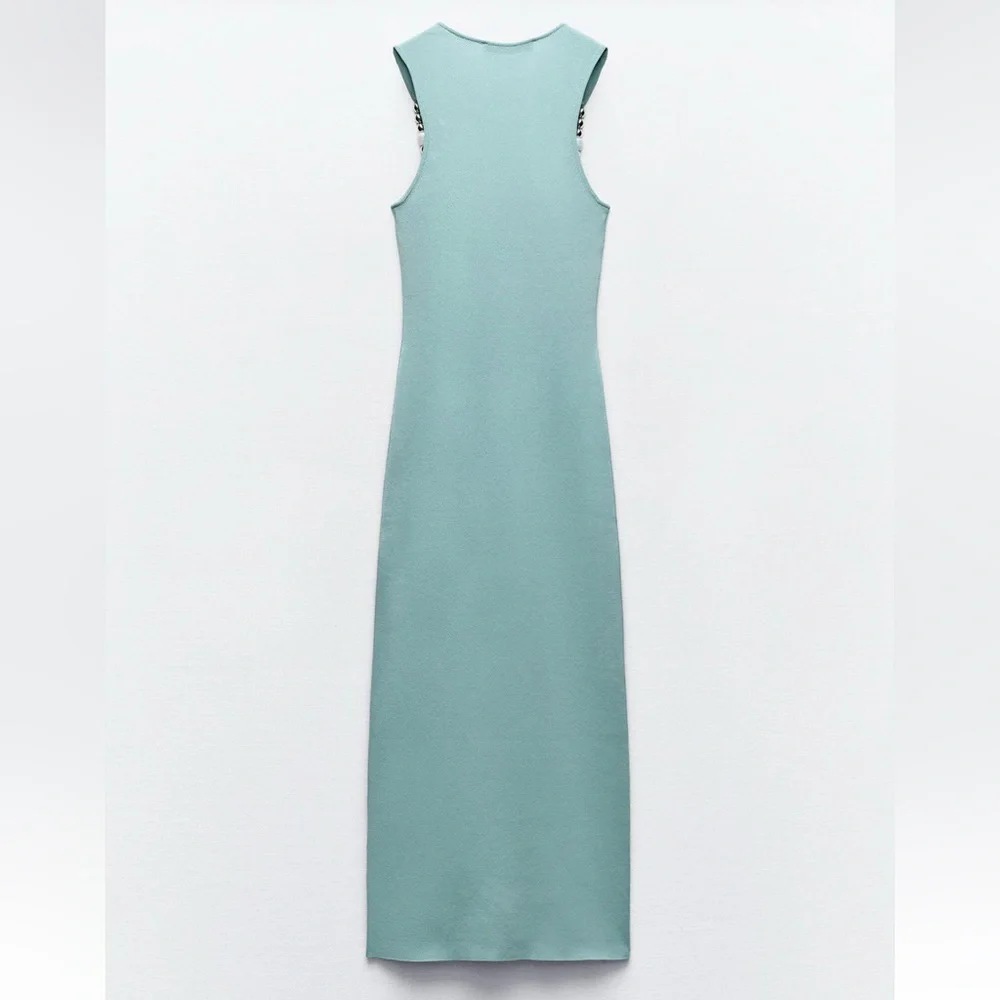Zara Teal Midi Dress with Pearl Straps - Picture 3 of 4